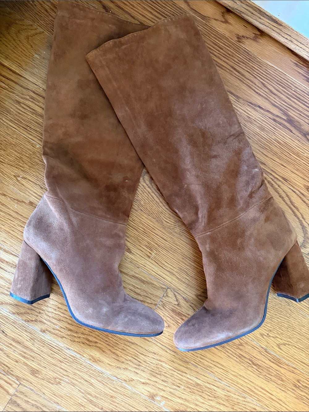 Alice + Olivia Chestnut Suede Over-the-Knee Block Heel Boots